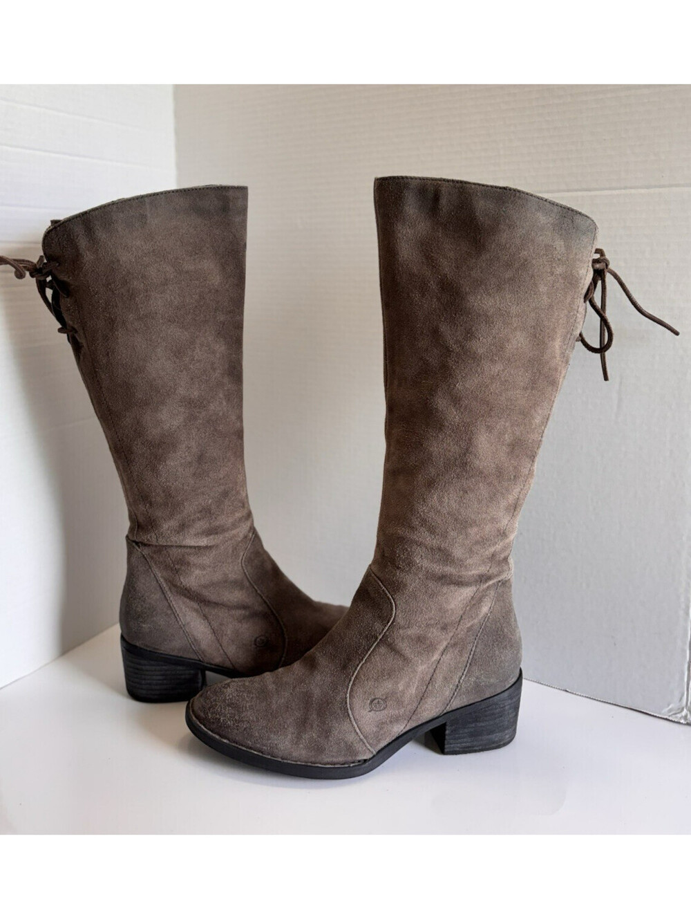 Born Felicia Distressed Suede Tall Riding Boots Women's Taupe Size 9.5 M Heeled